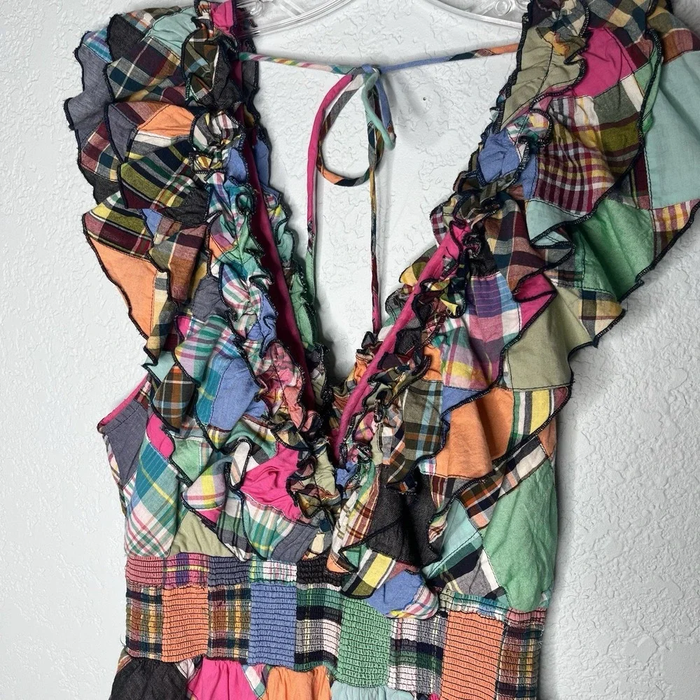 NWT $425 Love the Label Azalea Patchwork Vibrant Madras‎ Plaid Mini Dress L